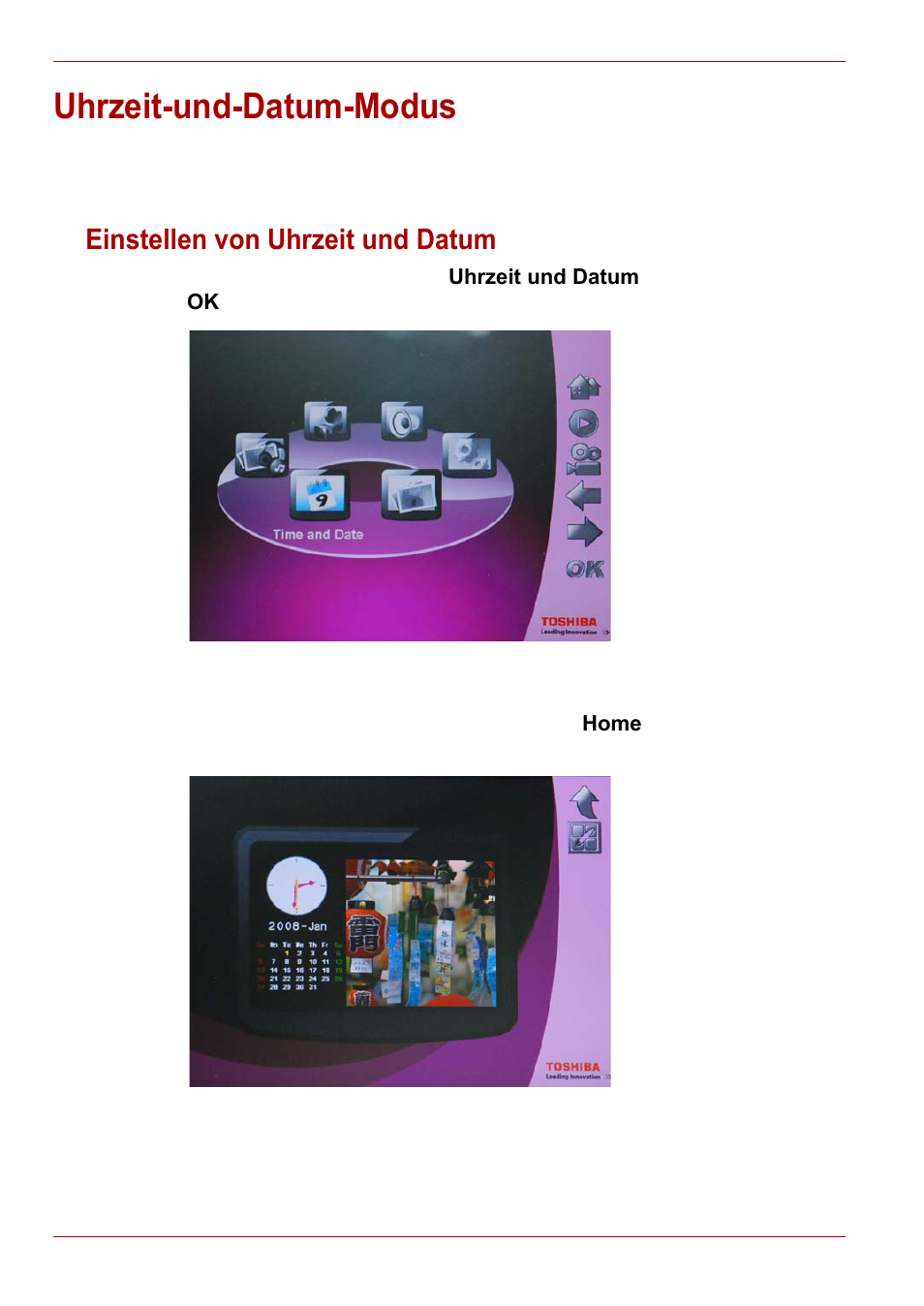 Uhrzeit-und-datum-modus, Einstellen von uhrzeit und datum | Toshiba Gigaframe L80-81 User Manual | Page 64 / 870