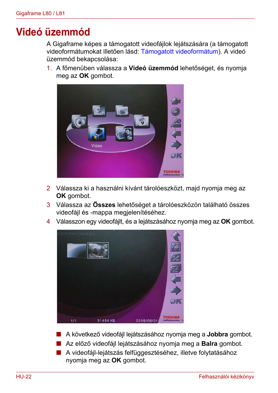 Videó üzemmód | Toshiba Gigaframe L80-81 User Manual | Page 648 / 870