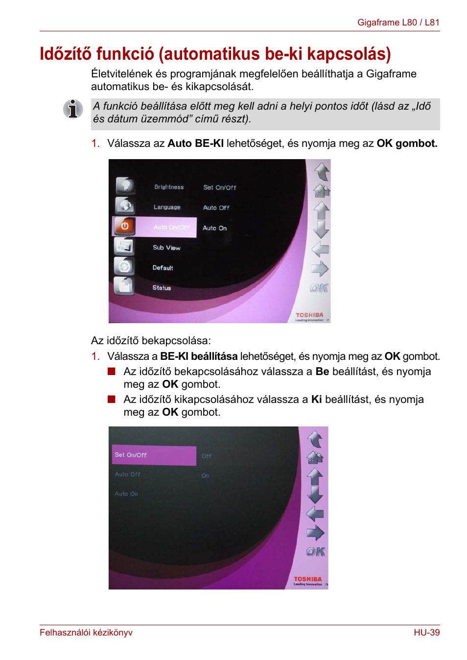 Időzítő funkció (automatikus be-ki kapcsolás) | Toshiba Gigaframe L80-81 User Manual | Page 665 / 870