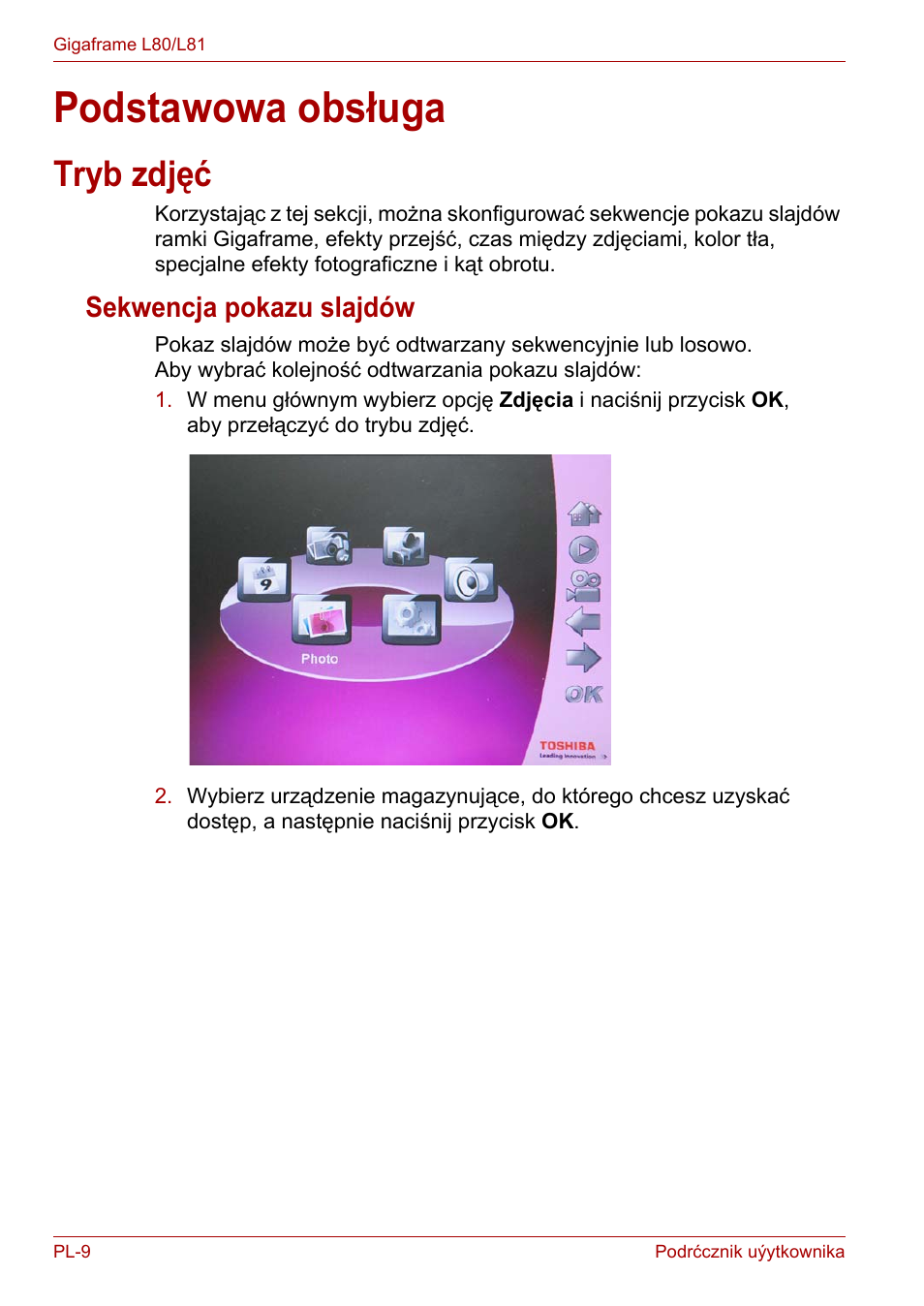 Podstawowa obsługa, Tryb zdjęć, Sekwencja pokazu slajdów | Toshiba Gigaframe L80-81 User Manual | Page 684 / 870
