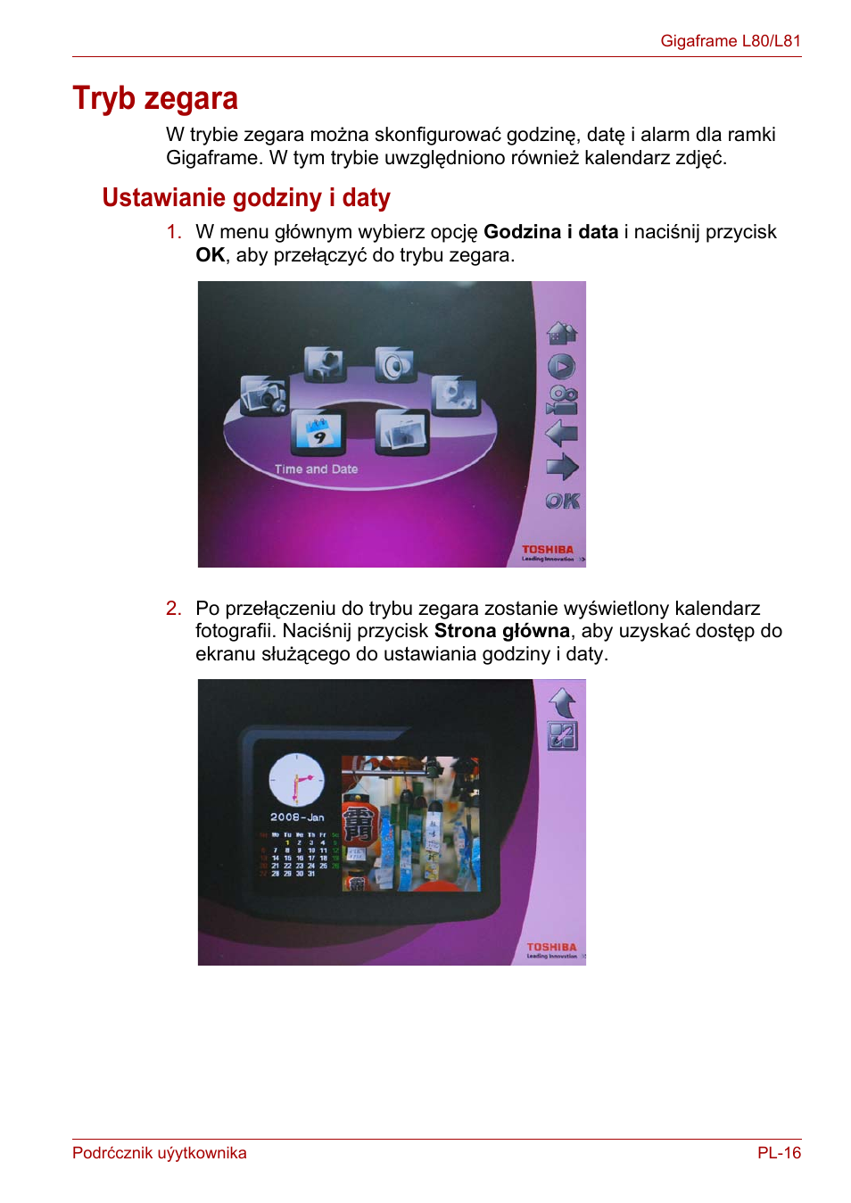 Tryb zegara, Ustawianie godziny i daty | Toshiba Gigaframe L80-81 User Manual | Page 691 / 870