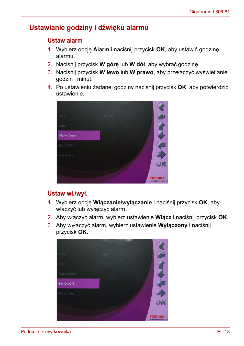 Ustawianie godziny i dźwięku alarmu | Toshiba Gigaframe L80-81 User Manual | Page 693 / 870