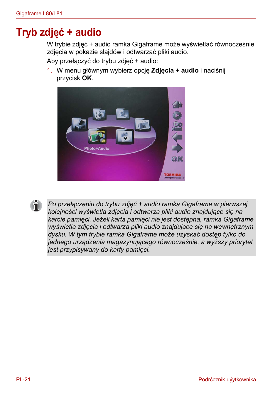 Tryb zdjęć + audio | Toshiba Gigaframe L80-81 User Manual | Page 696 / 870