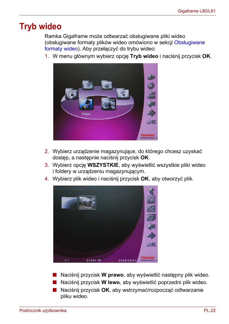 Tryb wideo | Toshiba Gigaframe L80-81 User Manual | Page 697 / 870