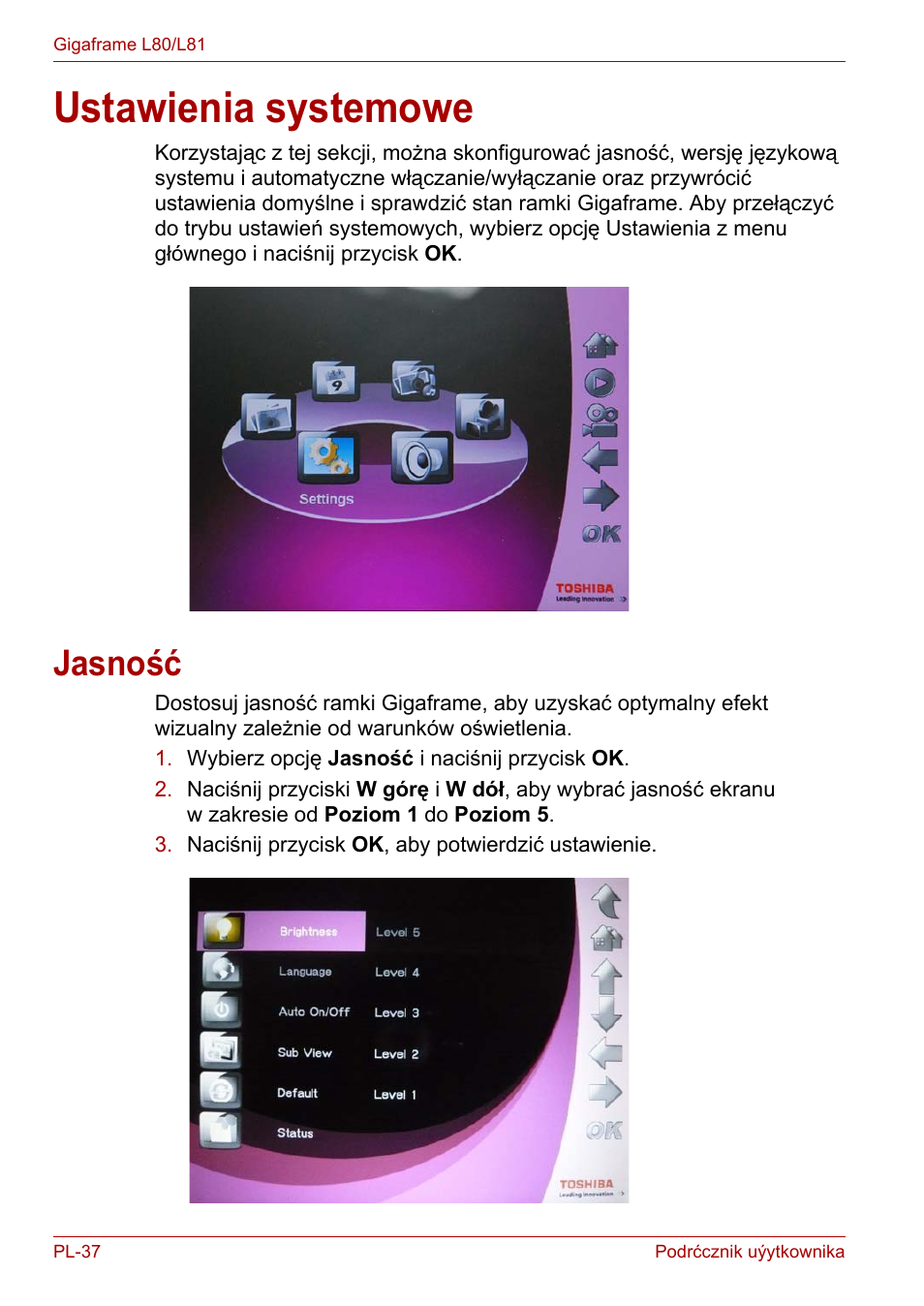 Ustawienia systemowe, Jasność | Toshiba Gigaframe L80-81 User Manual | Page 712 / 870