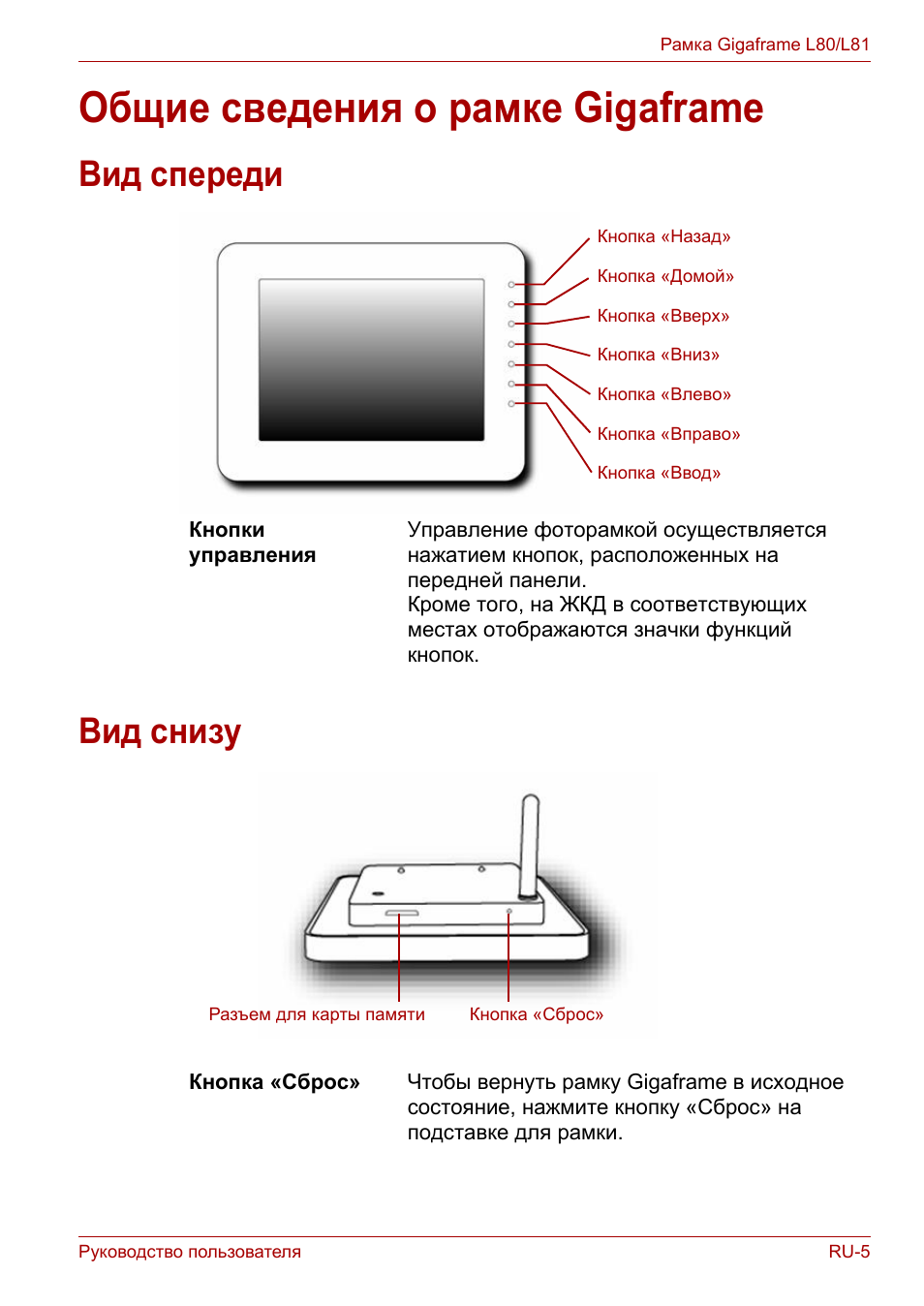 Общие сведения о рамке gigaframe, Вид спереди, Вид снизу | Вид спереди вид снизу | Toshiba Gigaframe L80-81 User Manual | Page 729 / 870