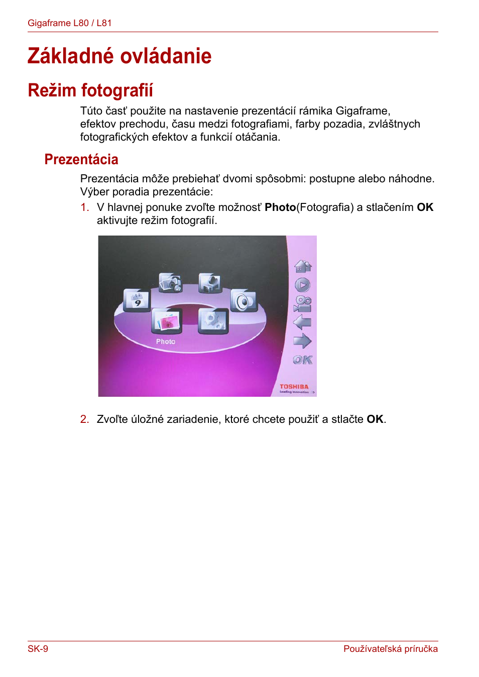 Základné ovládanie, Režim fotografií, Prezentácia | Toshiba Gigaframe L80-81 User Manual | Page 782 / 870