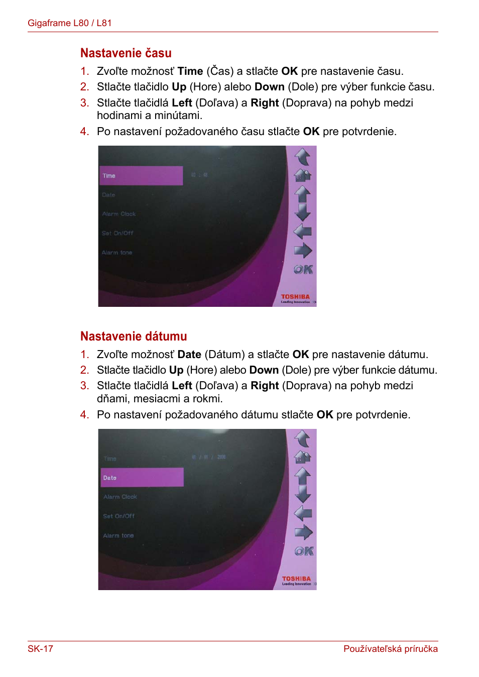 Nastavenie času, Nastavenie dátumu | Toshiba Gigaframe L80-81 User Manual | Page 790 / 870