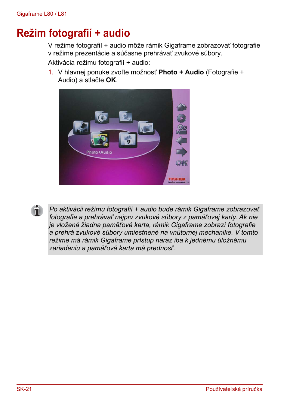 Režim fotografií + audio | Toshiba Gigaframe L80-81 User Manual | Page 794 / 870