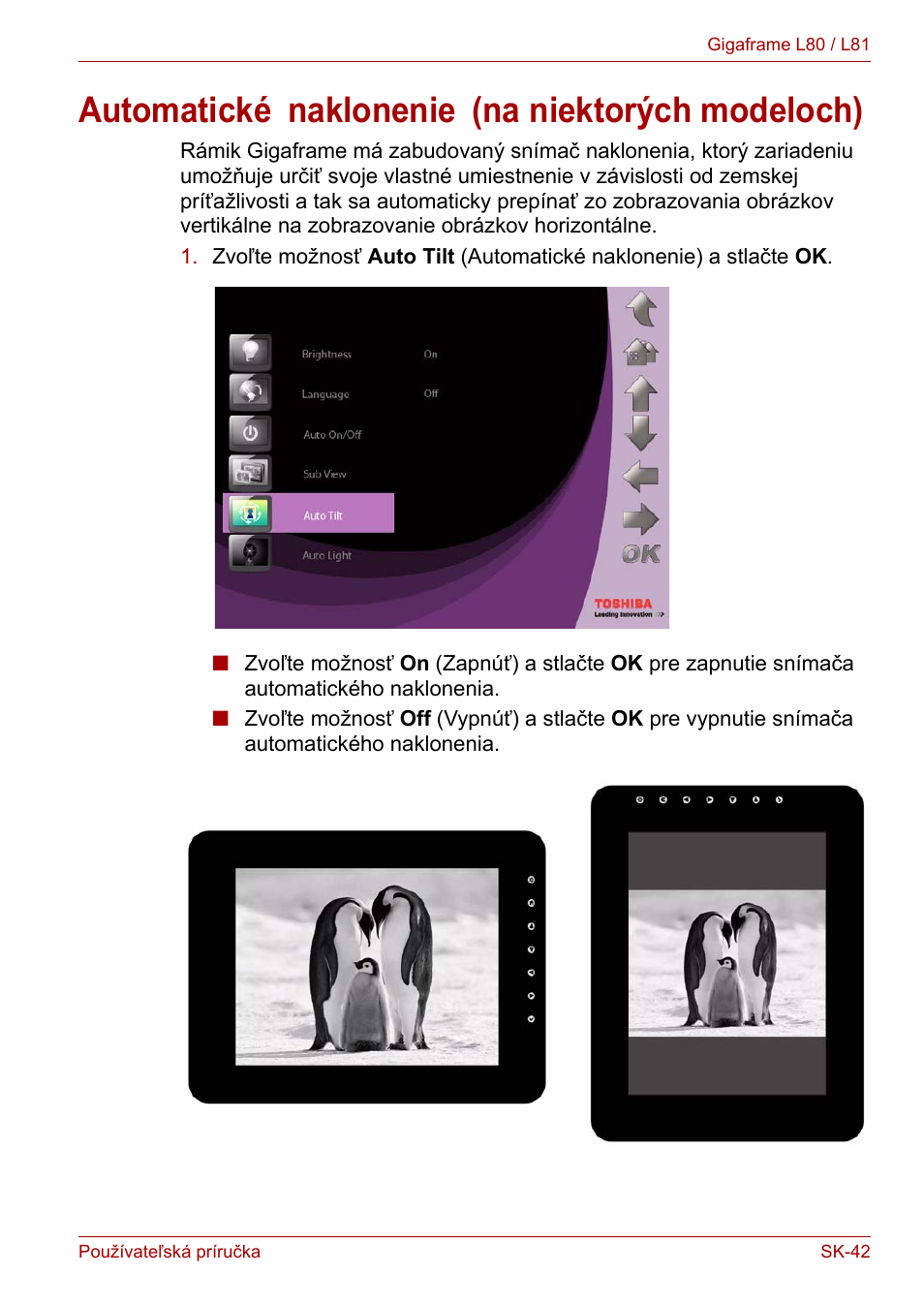 Automatické naklonenie (na niektorých modeloch), Automatické | Toshiba Gigaframe L80-81 User Manual | Page 815 / 870