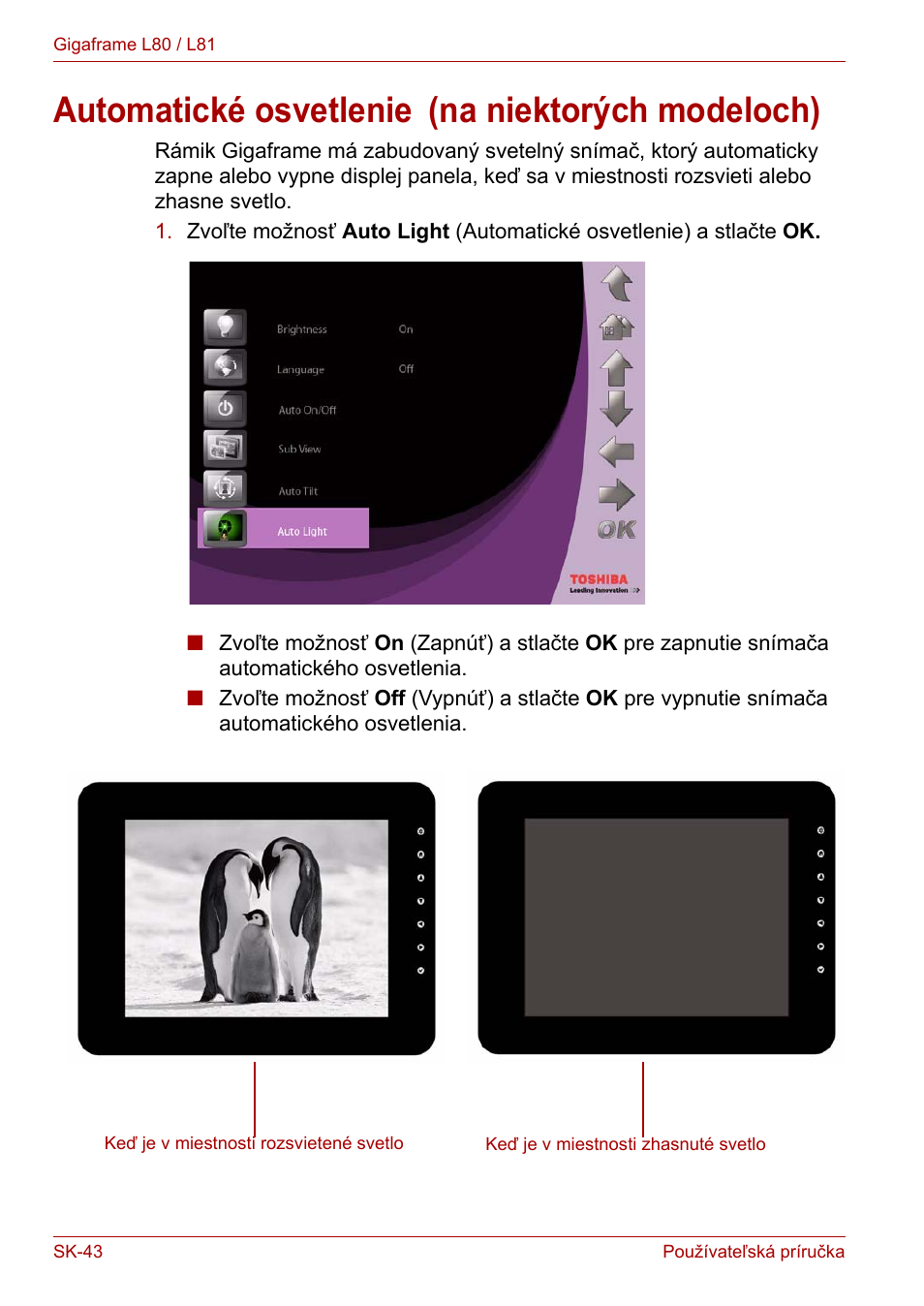 Automatické osvetlenie (na niektorých modeloch), Automatické osvetlenie | Toshiba Gigaframe L80-81 User Manual | Page 816 / 870