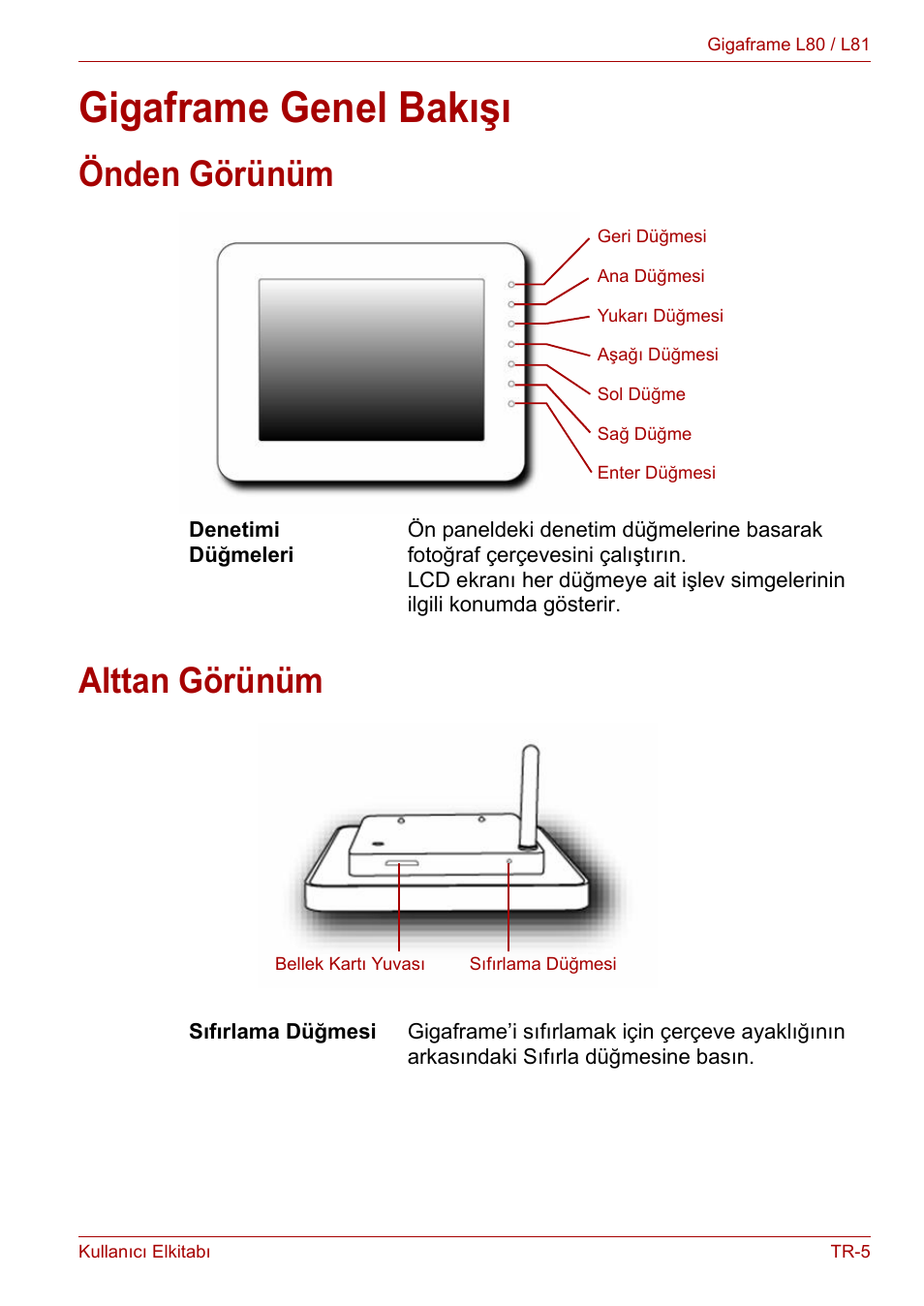 Gigaframe genel bakışı, Önden görünüm, Alttan görünüm | Önden görünüm alttan görünüm | Toshiba Gigaframe L80-81 User Manual | Page 827 / 870