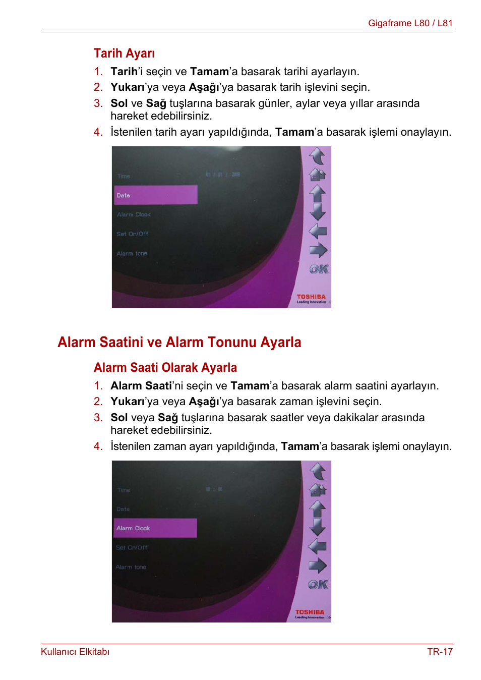 Alarm saatini ve alarm tonunu ayarla | Toshiba Gigaframe L80-81 User Manual | Page 839 / 870