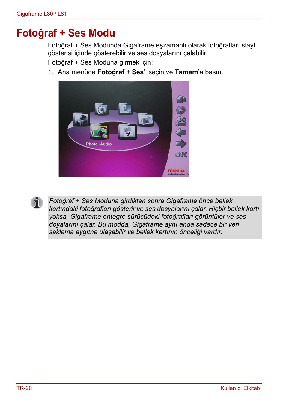 Fotoğraf + ses modu | Toshiba Gigaframe L80-81 User Manual | Page 842 / 870