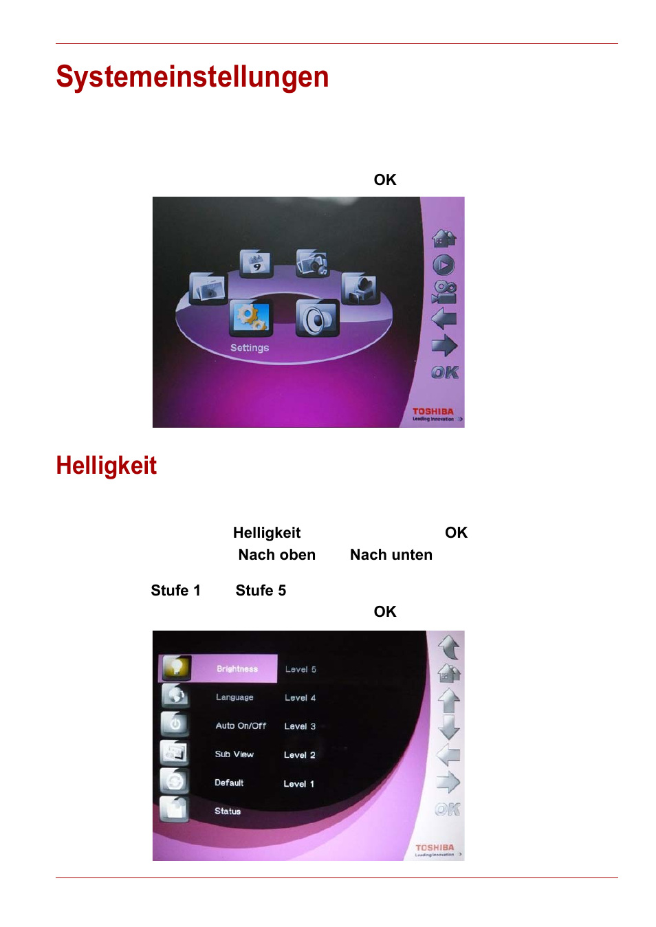 Systemeinstellungen, Helligkeit | Toshiba Gigaframe L80-81 User Manual | Page 85 / 870