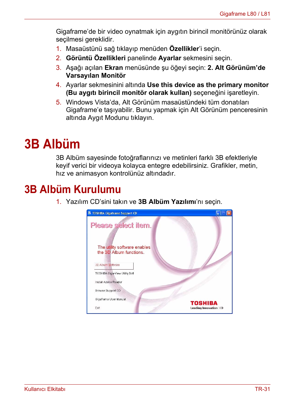 3b albüm, 3b albüm kurulumu | Toshiba Gigaframe L80-81 User Manual | Page 853 / 870