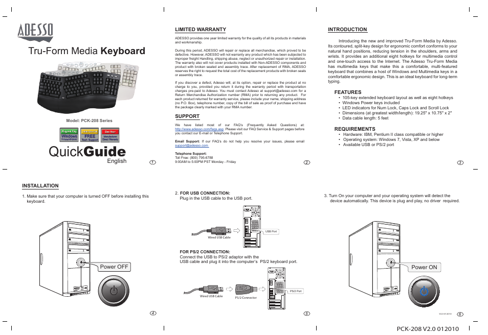 Adesso PCK-208 User Manual | 1 page