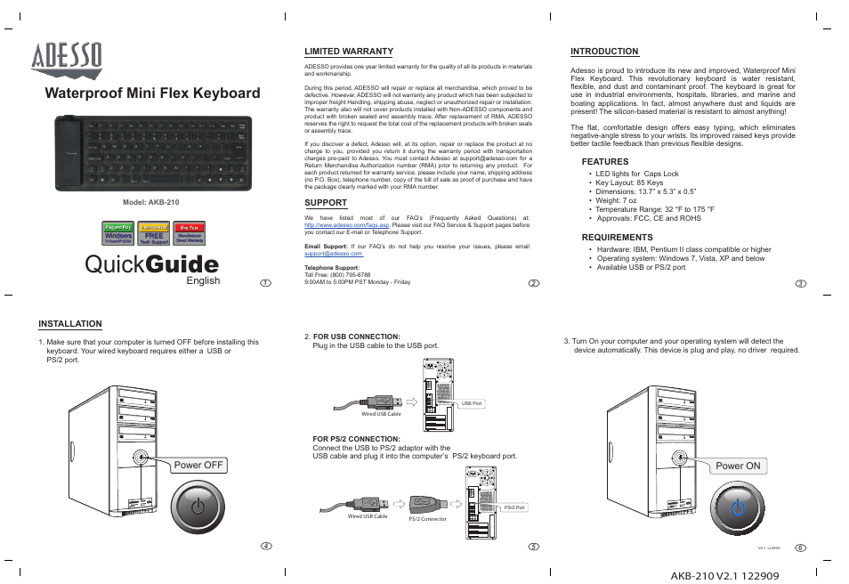 Adesso AKB-210 User Manual | 1 page