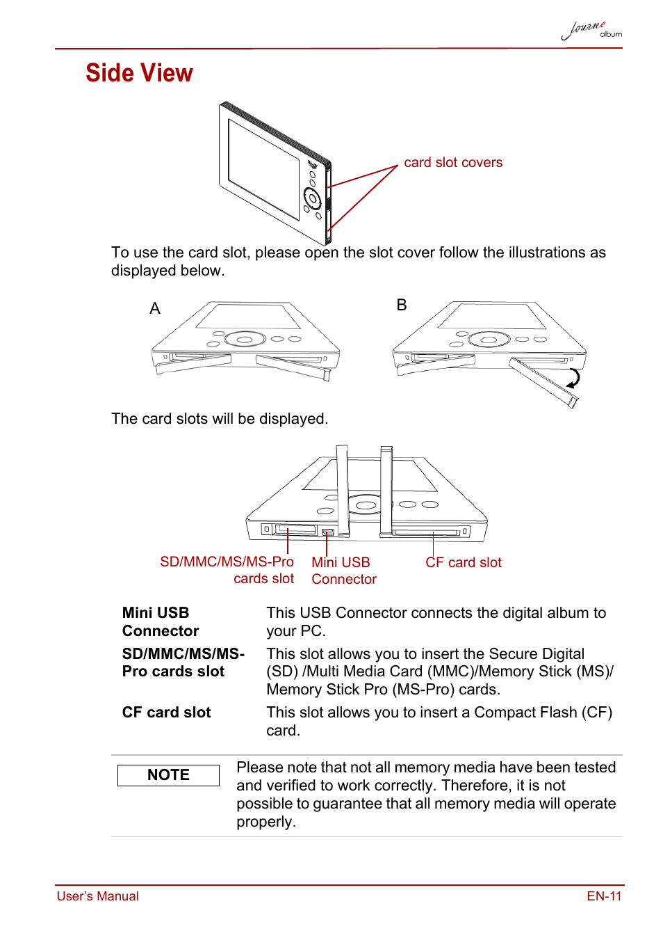 Side view | Toshiba JournE album User Manual | Page 11 / 420