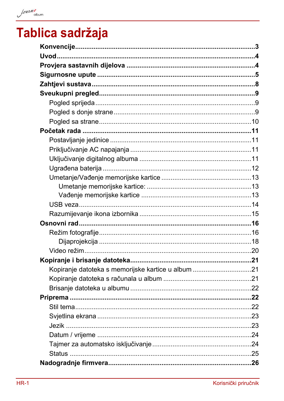 Korisnički priručnik, Tablica sadržaja | Toshiba JournE album User Manual | Page 130 / 420