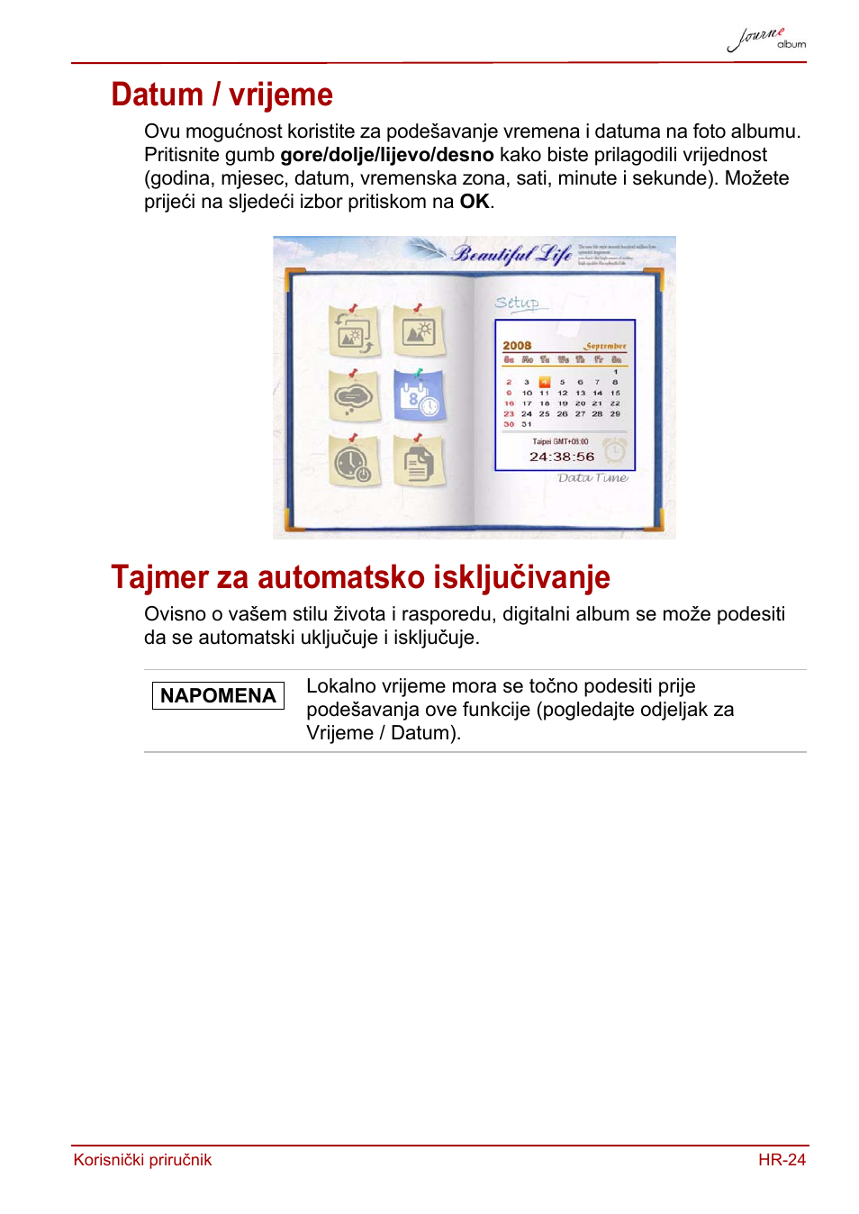 Datum / vrijeme, Tajmer za automatsko isključivanje, Datum / vrijeme tajmer za automatsko isključivanje | Toshiba JournE album User Manual | Page 153 / 420