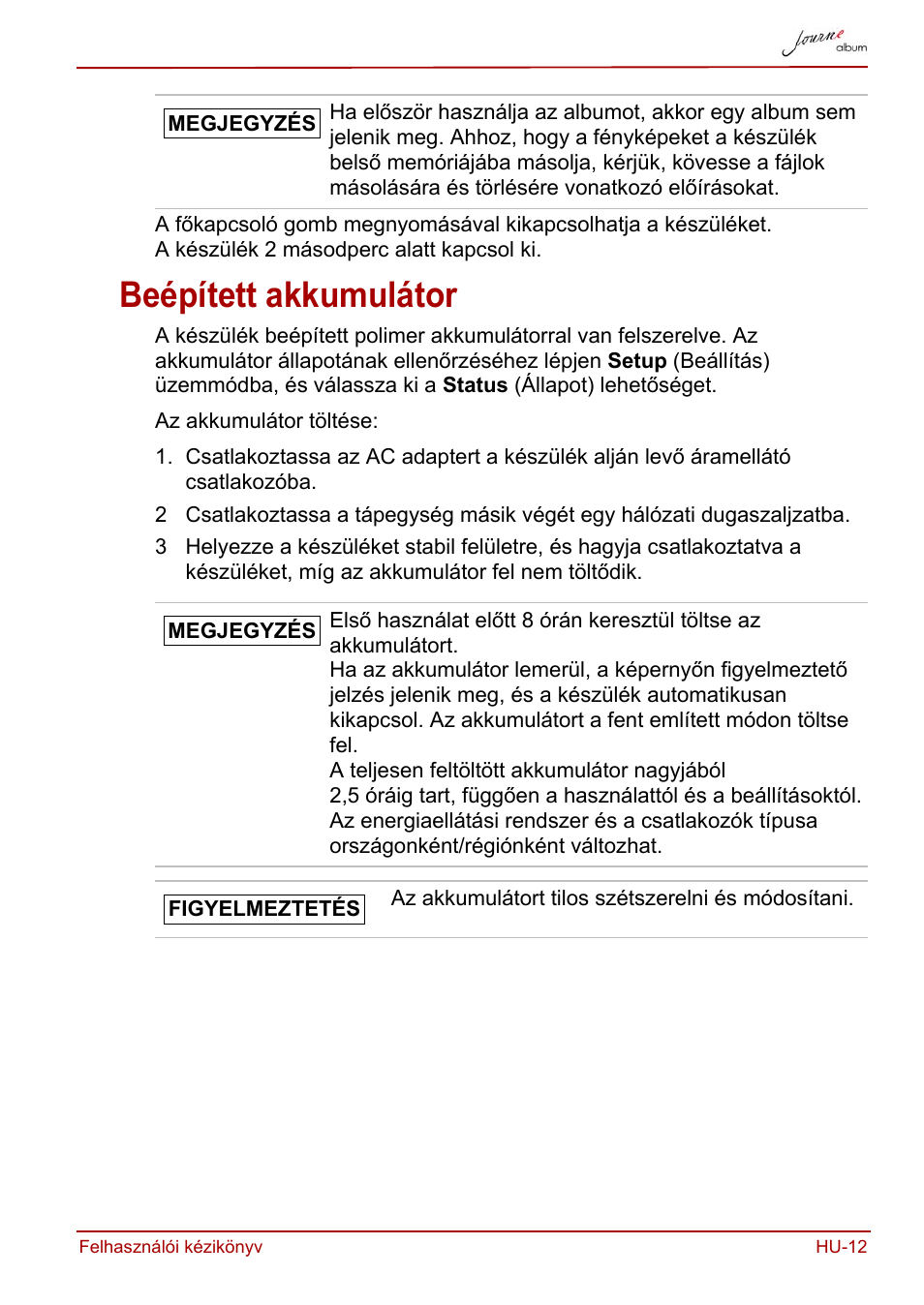 Beépített akkumulátor | Toshiba JournE album User Manual | Page 173 / 420