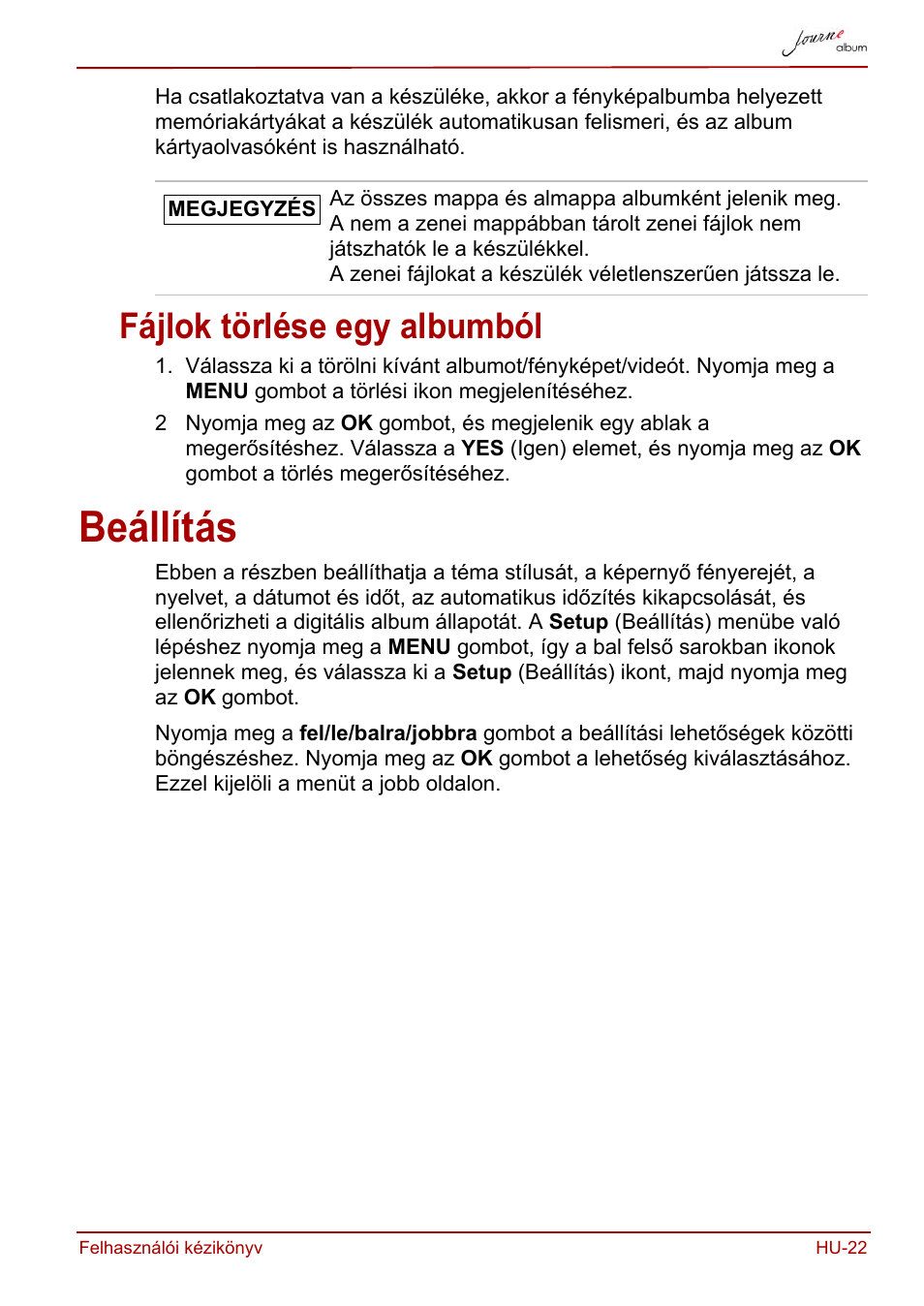 Fájlok törlése egy albumból, Beállítás | Toshiba JournE album User Manual | Page 183 / 420