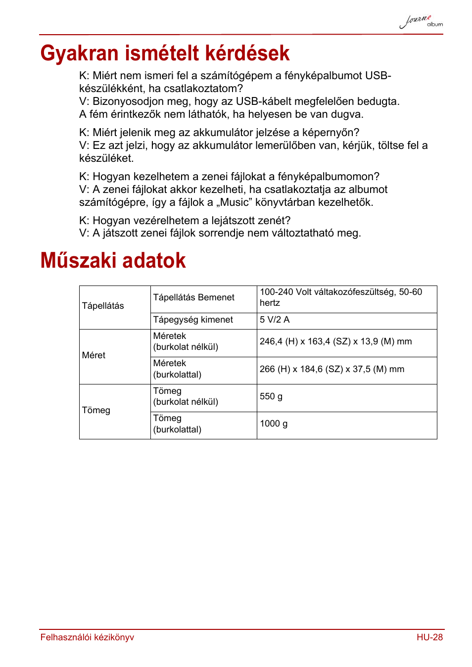 Gyakran ismételt kérdések, Műszaki adatok, Gyakran ismételt kérdések műszaki adatok | Toshiba JournE album User Manual | Page 189 / 420