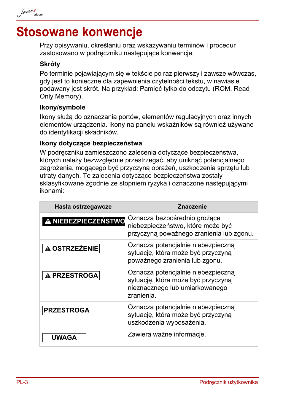 Stosowane konwencje | Toshiba JournE album User Manual | Page 196 / 420