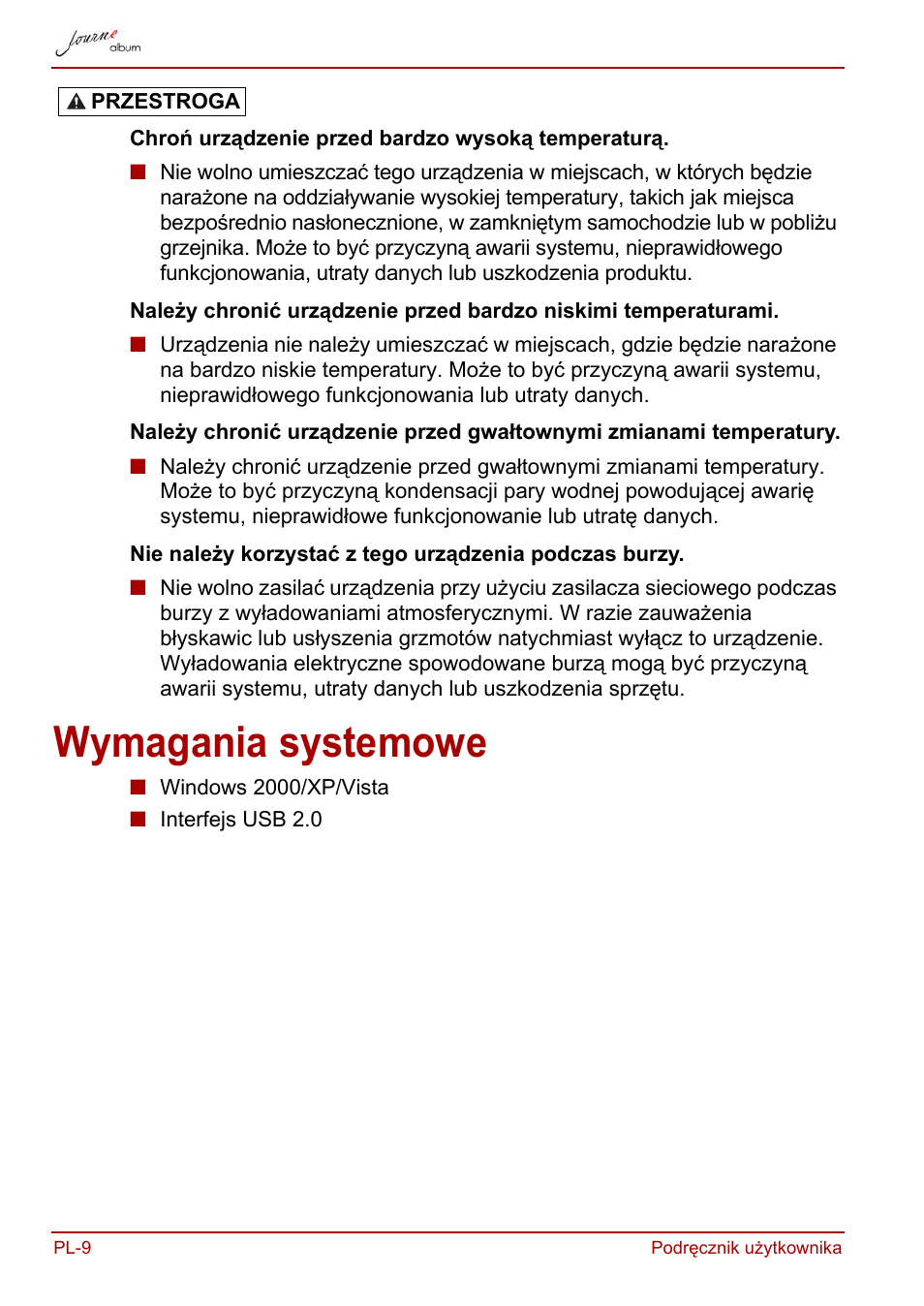 Wymagania systemowe | Toshiba JournE album User Manual | Page 202 / 420