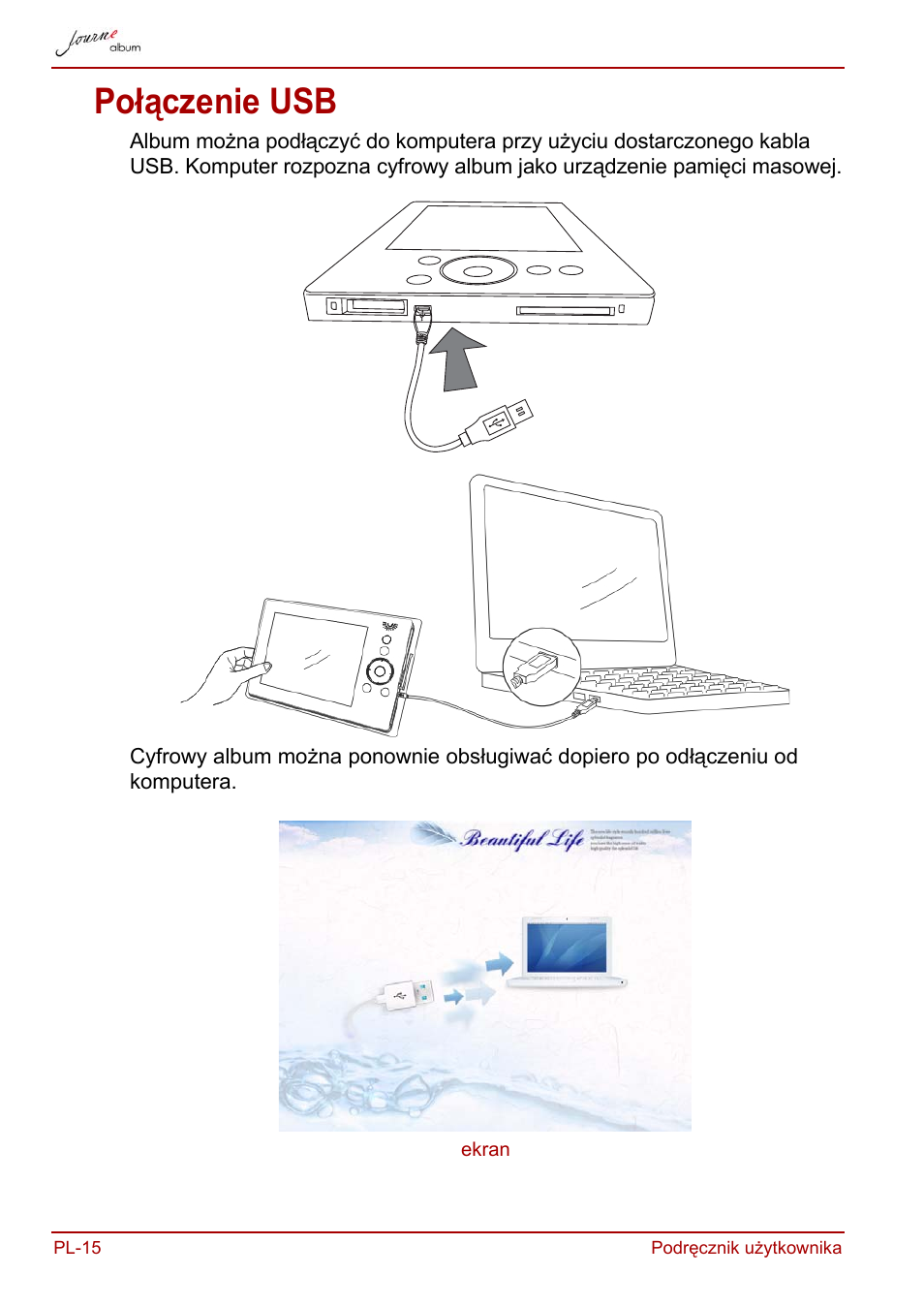 Połączenie usb | Toshiba JournE album User Manual | Page 208 / 420