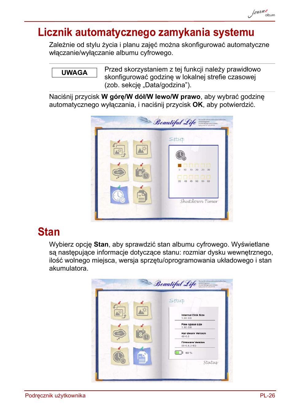 Licznik automatycznego zamykania systemu, Stan, Licznik automatycznego zamykania systemu stan | Toshiba JournE album User Manual | Page 219 / 420