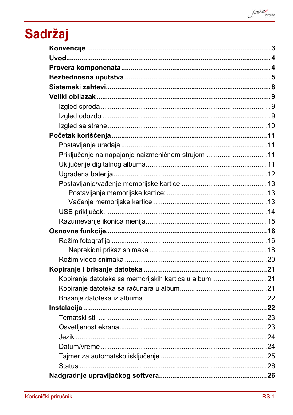 Korisnički priručnik, Sadržaj | Toshiba JournE album User Manual | Page 227 / 420