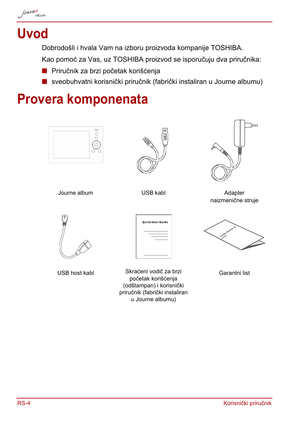 Uvod, Provera komponenata, Uvod provera komponenata | Toshiba JournE album User Manual | Page 230 / 420