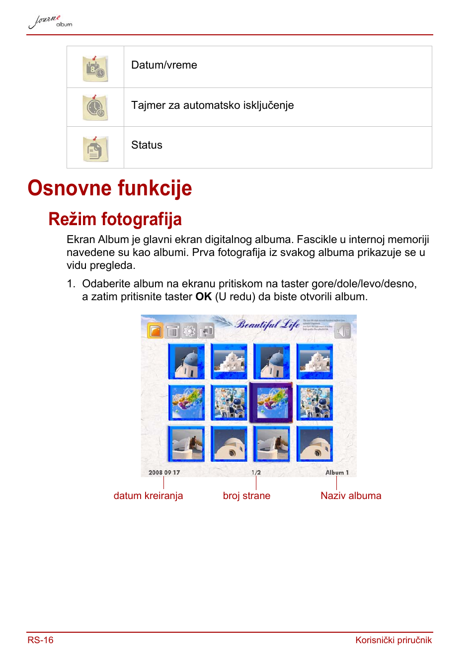 Osnovne funkcije, Režim fotografija | Toshiba JournE album User Manual | Page 242 / 420