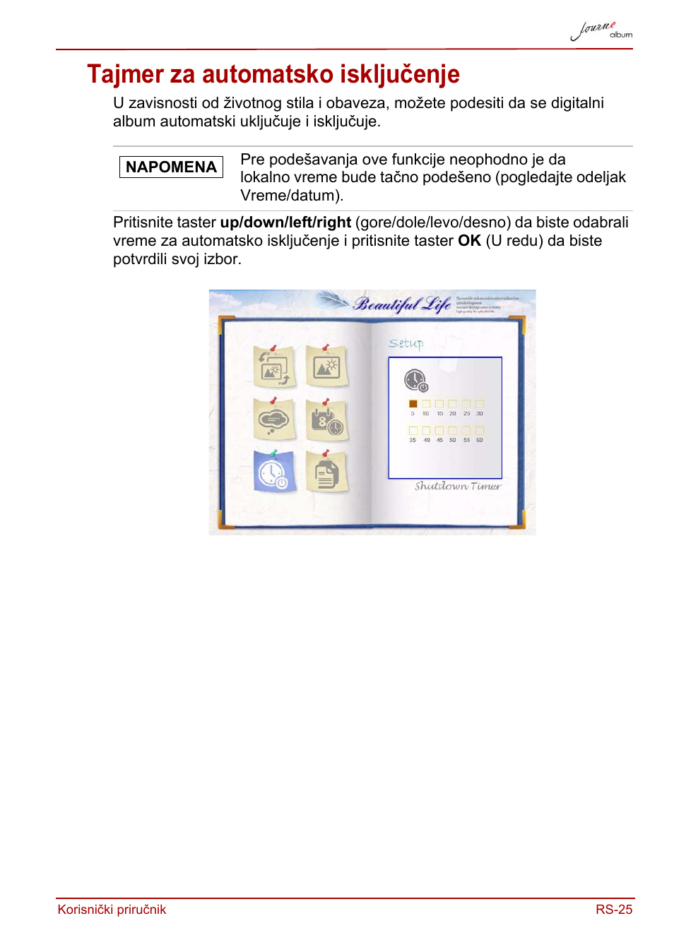 Tajmer za automatsko isključenje | Toshiba JournE album User Manual | Page 251 / 420