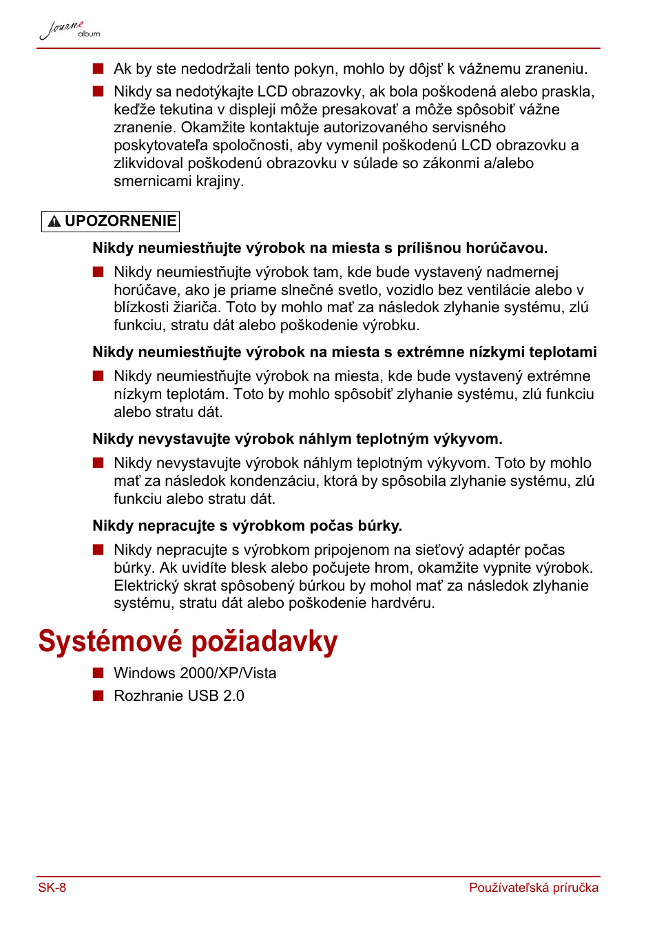 Systémové požiadavky | Toshiba JournE album User Manual | Page 300 / 420