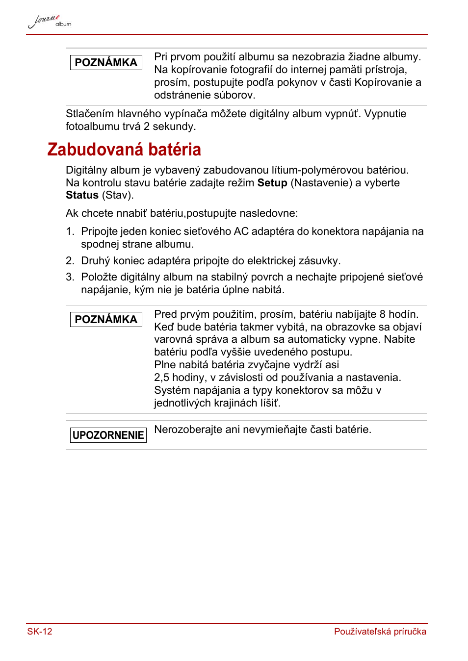 Zabudovaná batéria | Toshiba JournE album User Manual | Page 304 / 420