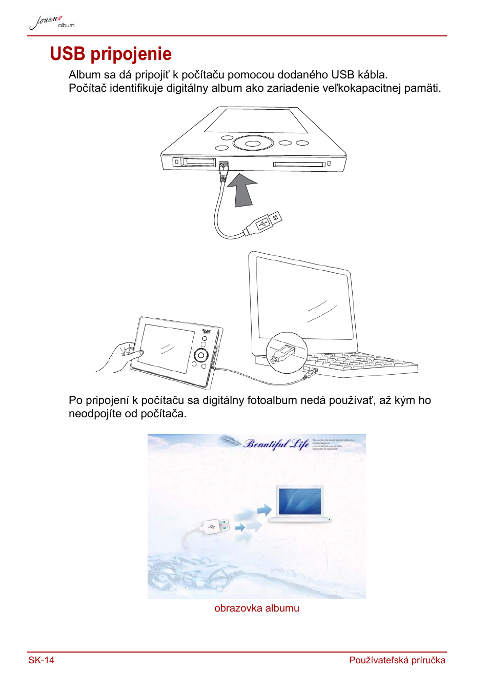 Usb pripojenie | Toshiba JournE album User Manual | Page 306 / 420