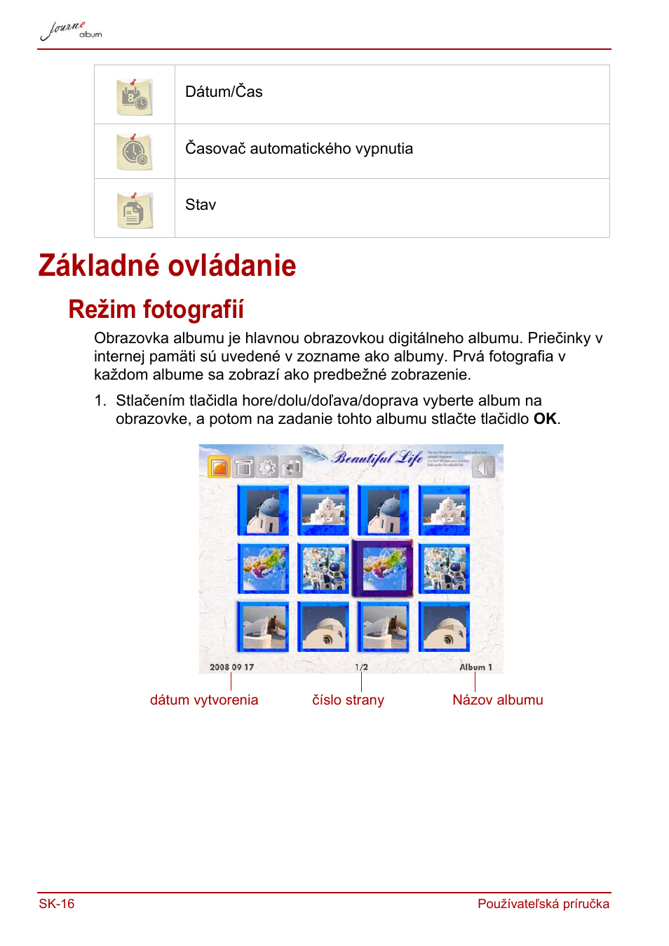 Základné ovládanie, Režim fotografií | Toshiba JournE album User Manual | Page 308 / 420