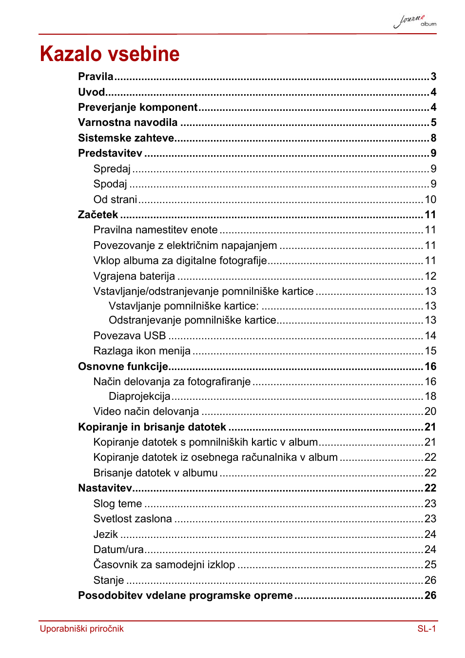 Uporabniški priročnik, Kazalo vsebine | Toshiba JournE album User Manual | Page 325 / 420