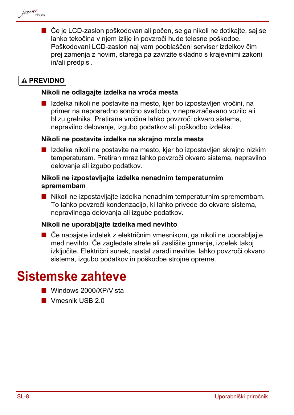 Sistemske zahteve | Toshiba JournE album User Manual | Page 332 / 420