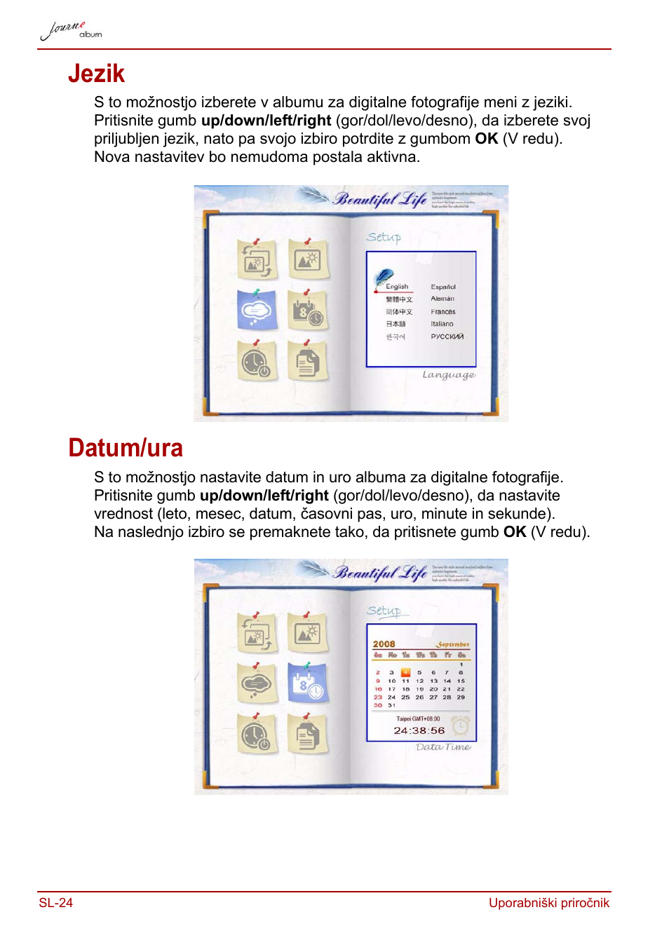 Jezik, Datum/ura, Jezik datum/ura | Toshiba JournE album User Manual | Page 348 / 420