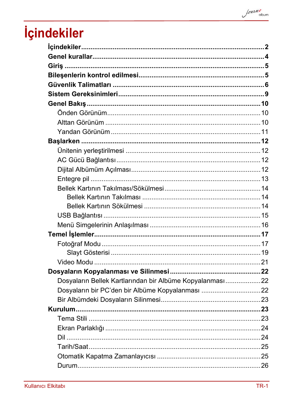 Kullanıcı elkitabı, Içindekiler | Toshiba JournE album User Manual | Page 357 / 420