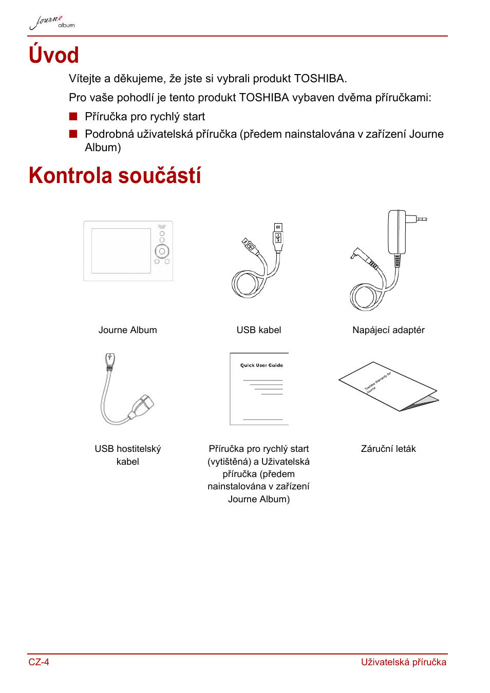 Úvod, Kontrola součástí, Úvod kontrola součástí | Toshiba JournE album User Manual | Page 36 / 420