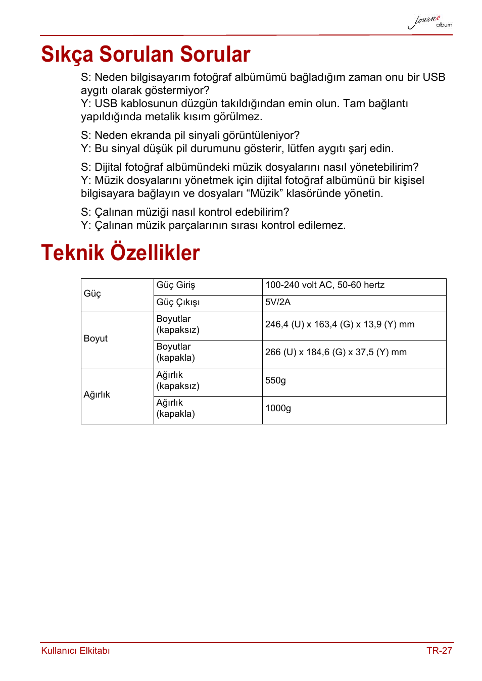 Sıkça sorulan sorular, Teknik özellikler, Sıkça sorulan sorular teknik özellikler | Toshiba JournE album User Manual | Page 383 / 420