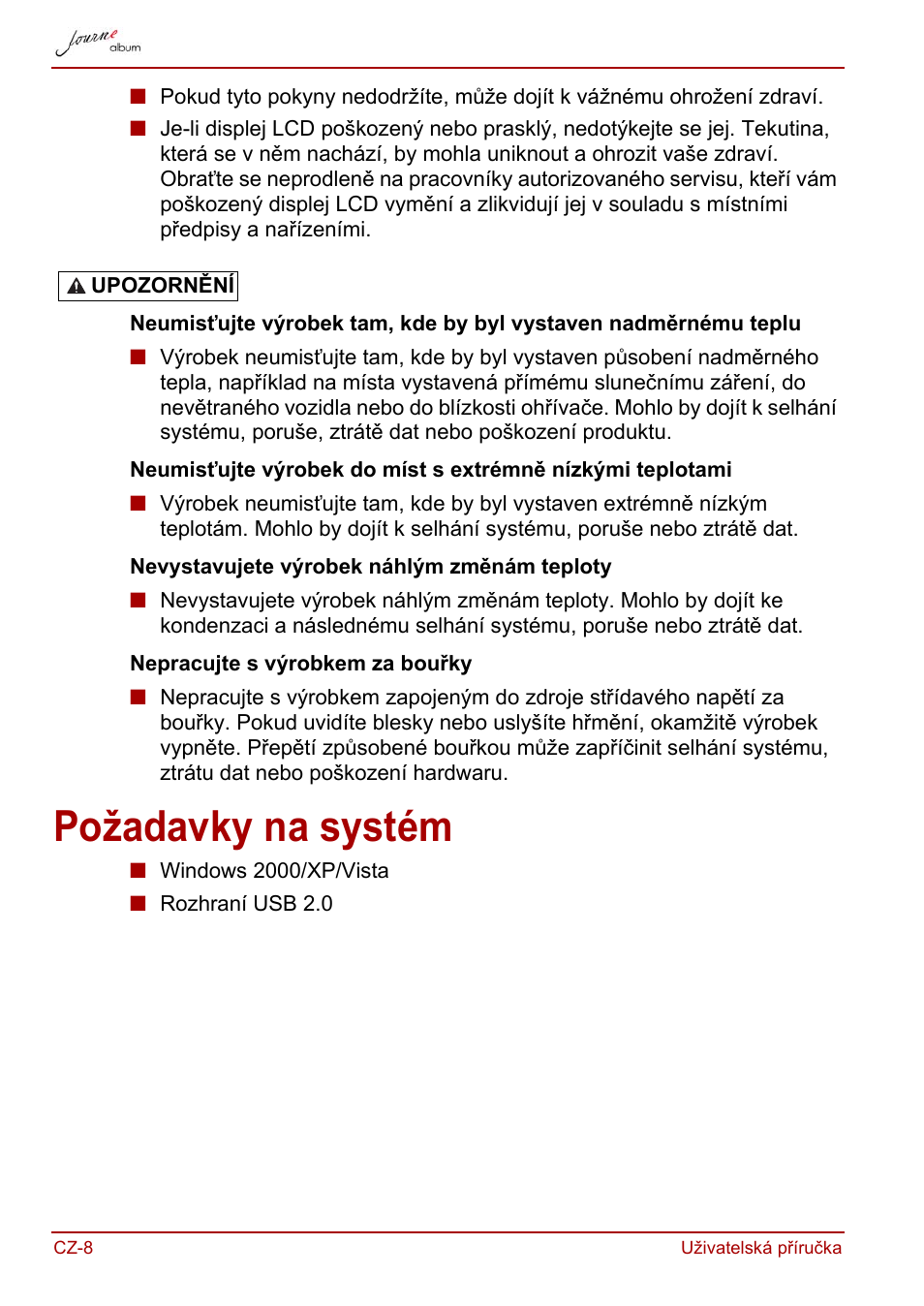 Požadavky na systém | Toshiba JournE album User Manual | Page 40 / 420