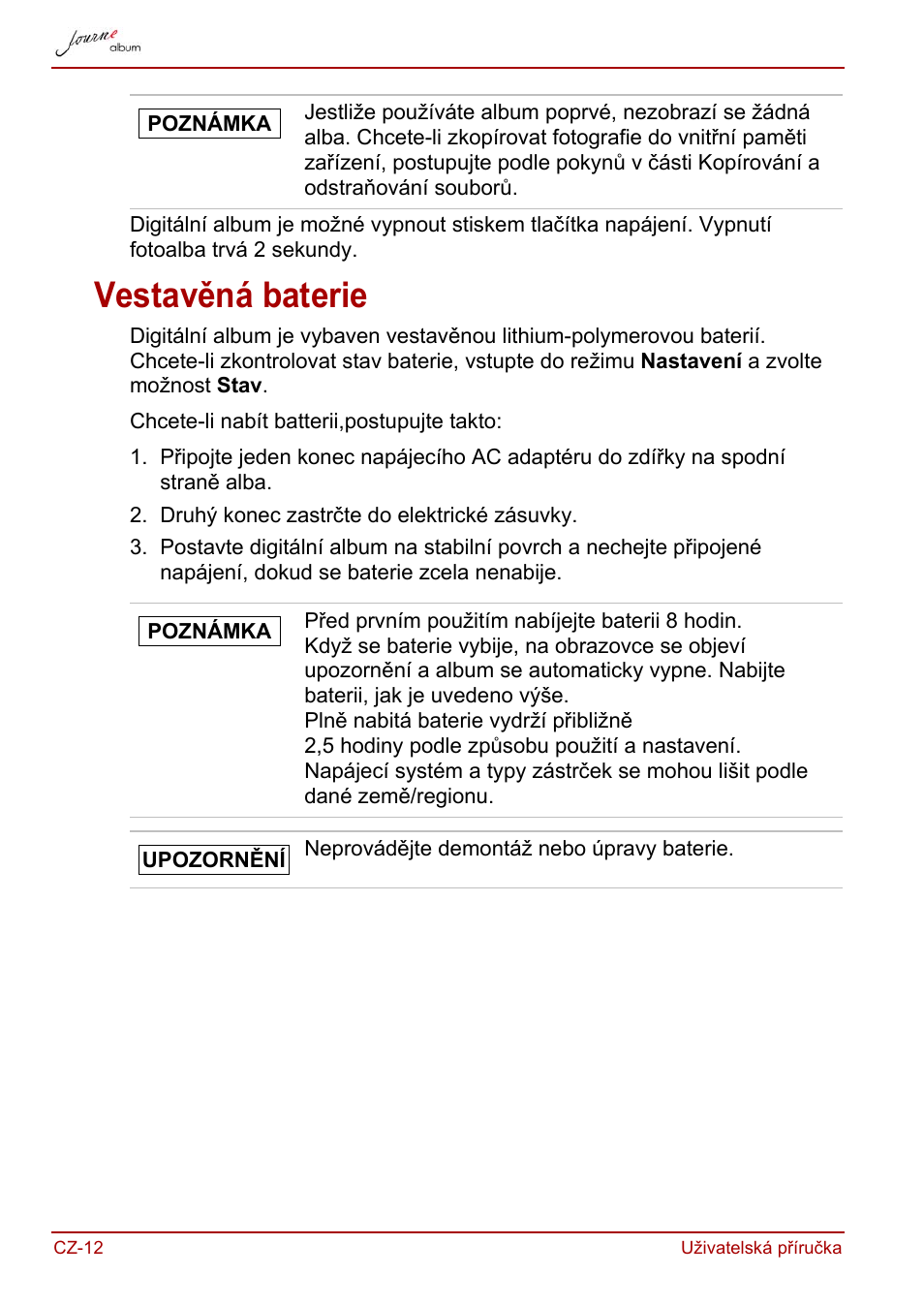 Vestavěná baterie | Toshiba JournE album User Manual | Page 44 / 420