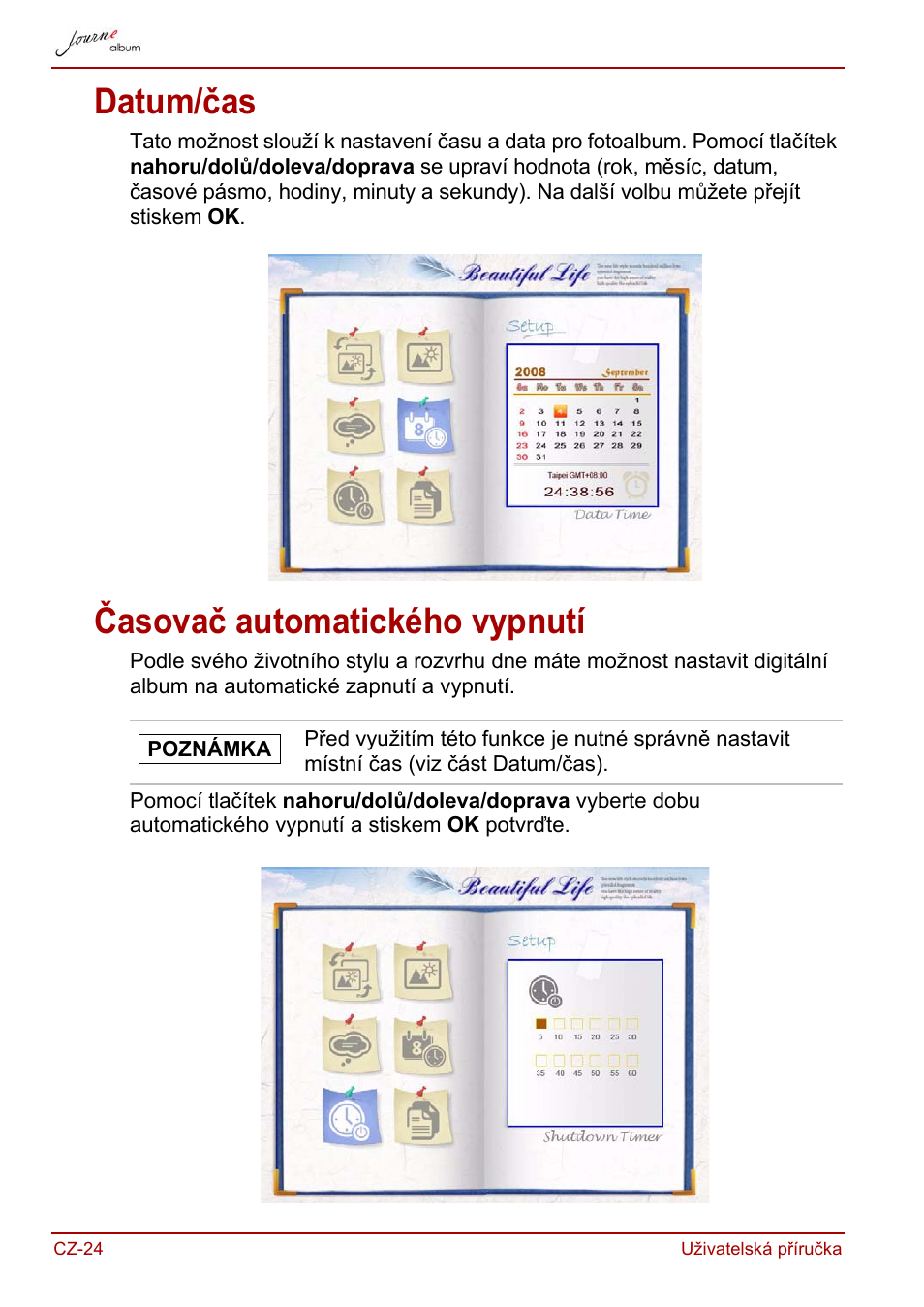 Datum/čas, Časovač automatického vypnutí, Datum/čas časovač automatického vypnutí | Toshiba JournE album User Manual | Page 56 / 420