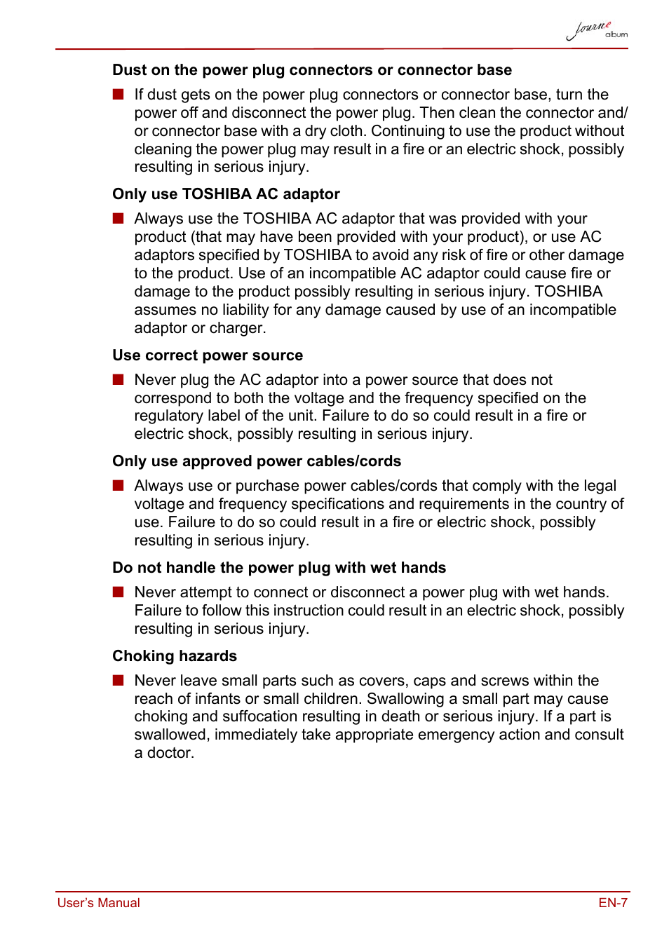 Toshiba JournE album User Manual | Page 7 / 420